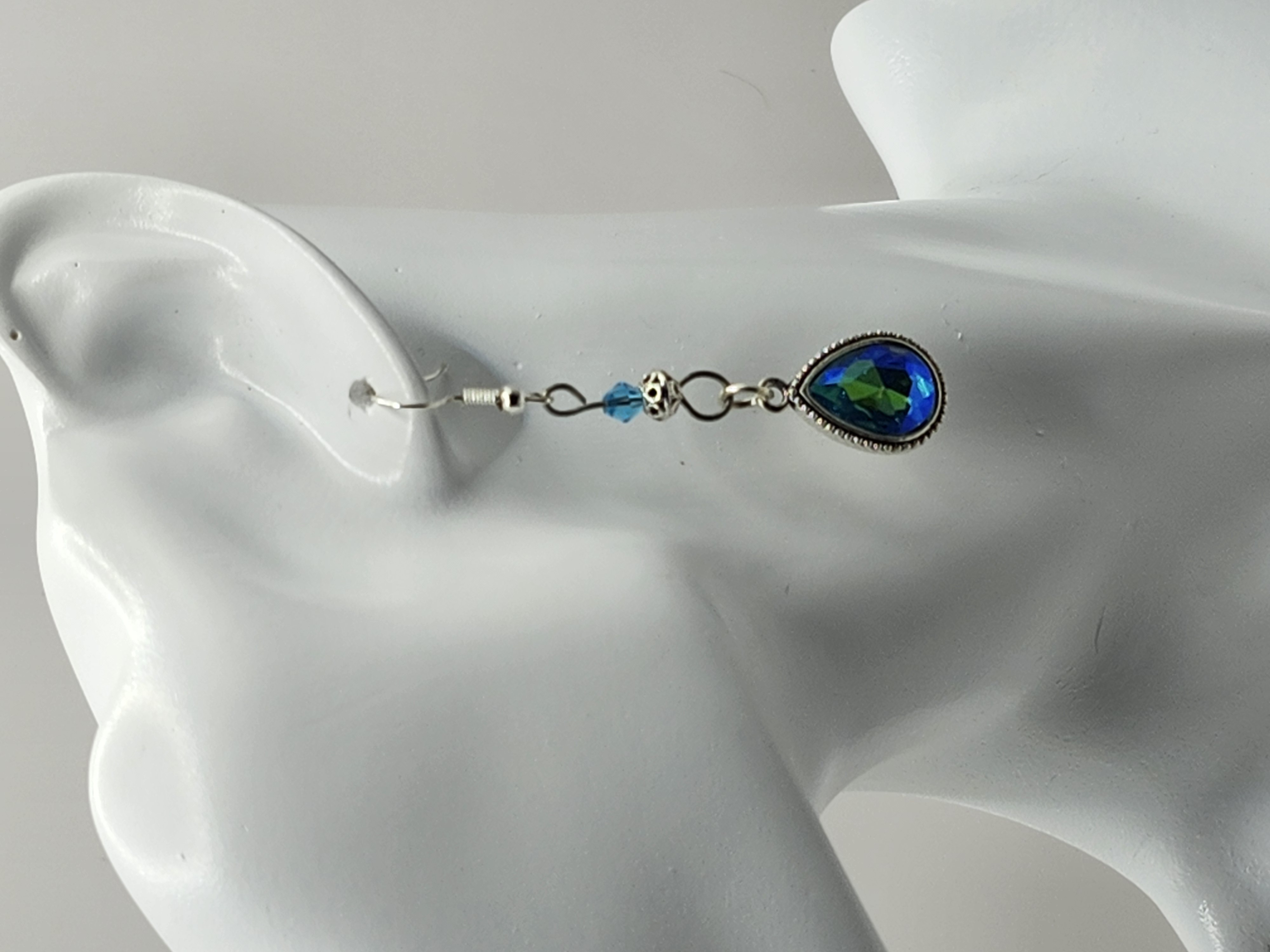 Blue Rhinestone Teardrop Earrings, Elegant Silver Drop Earrings