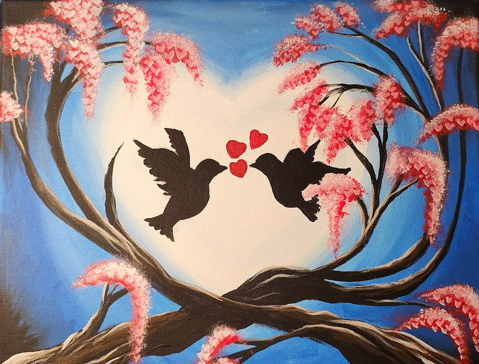 Lovebirds in Bloom – Original Acrylic Painting