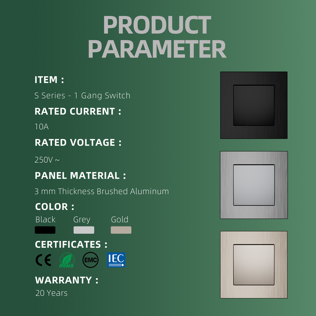 Moderne veggbryter S-serien