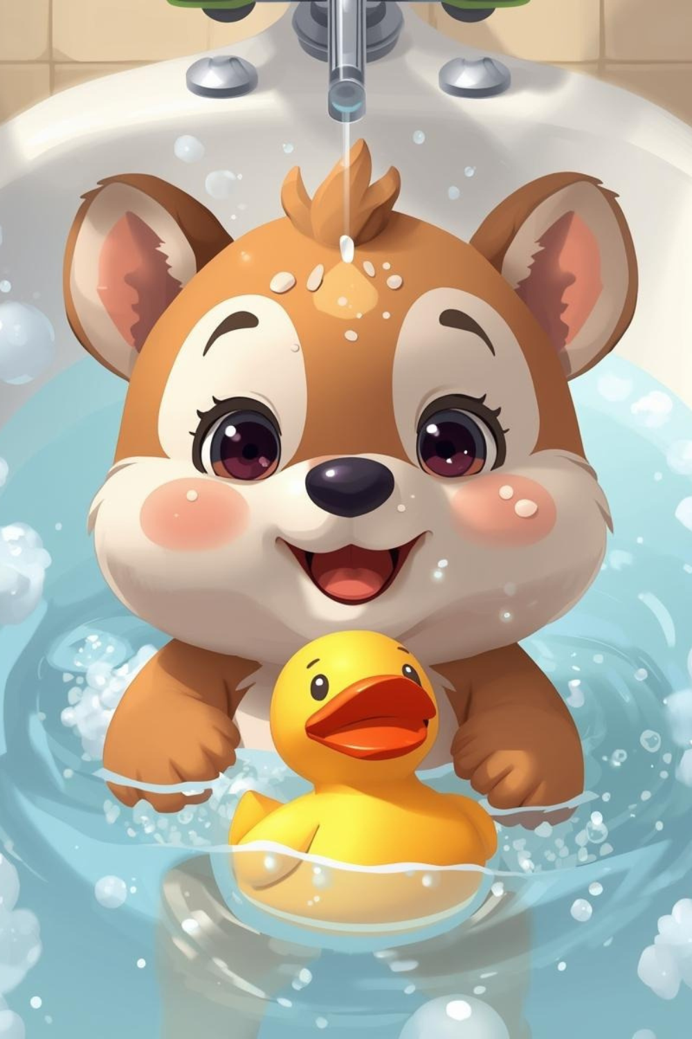 Cute Baby Bath Time Digital Art Print