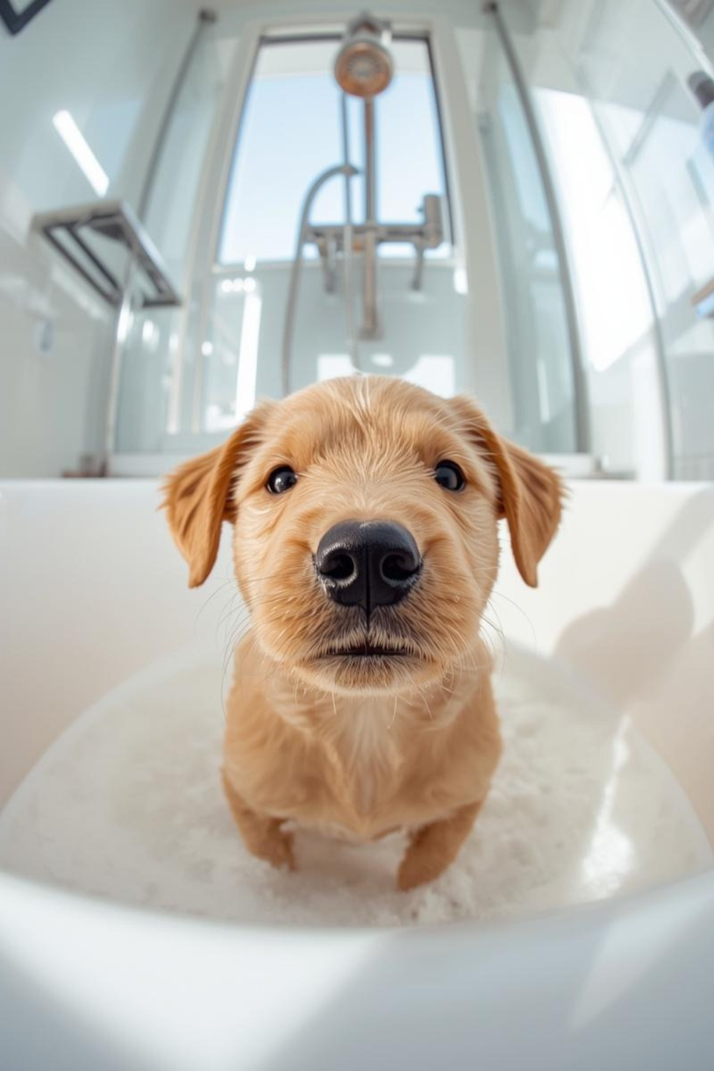 Adorable Puppy Bath Digital Print