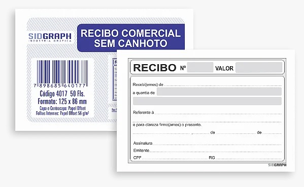 Recibo comercial sem canhoto