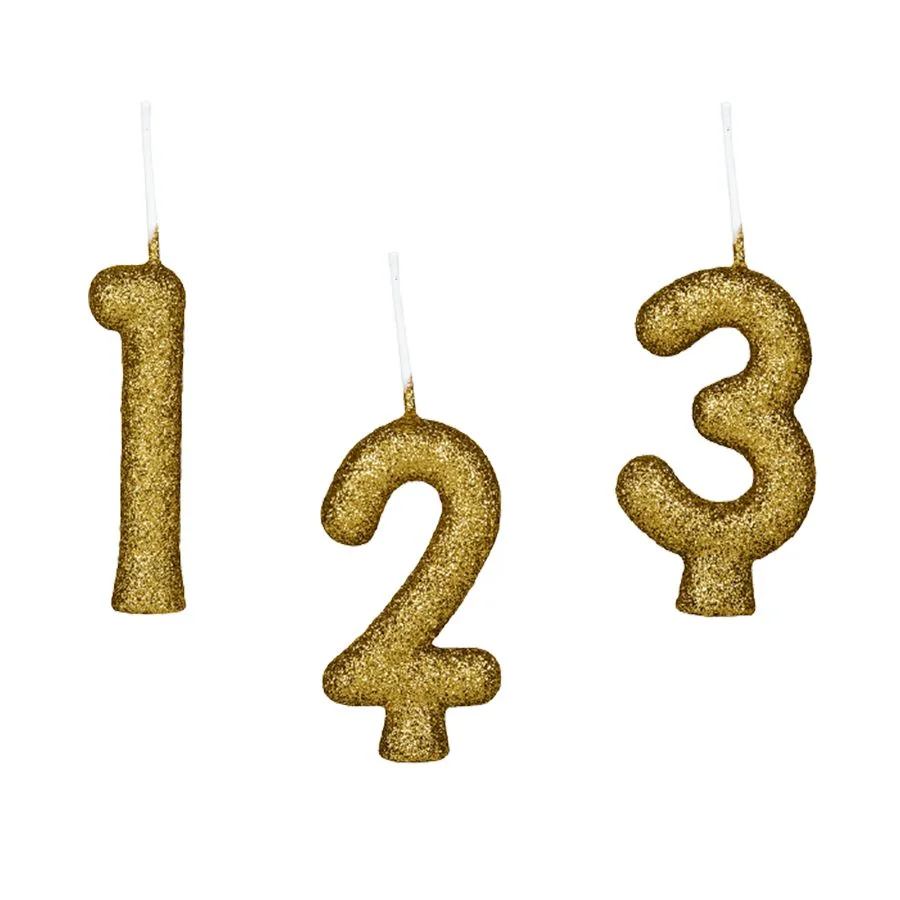 Velas de números com glitter 
