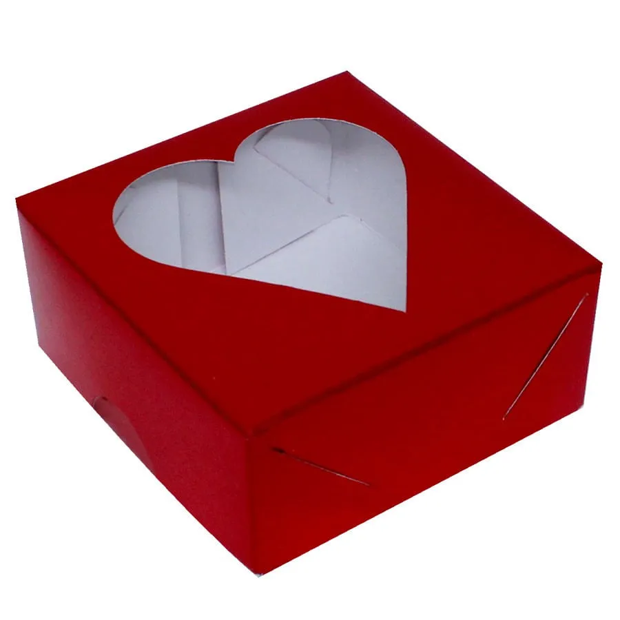 Caixa de papel com visor em formato de coração 10x10
