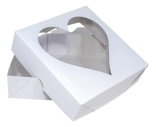 Caixa de papel com visor em formato de coração 10x10