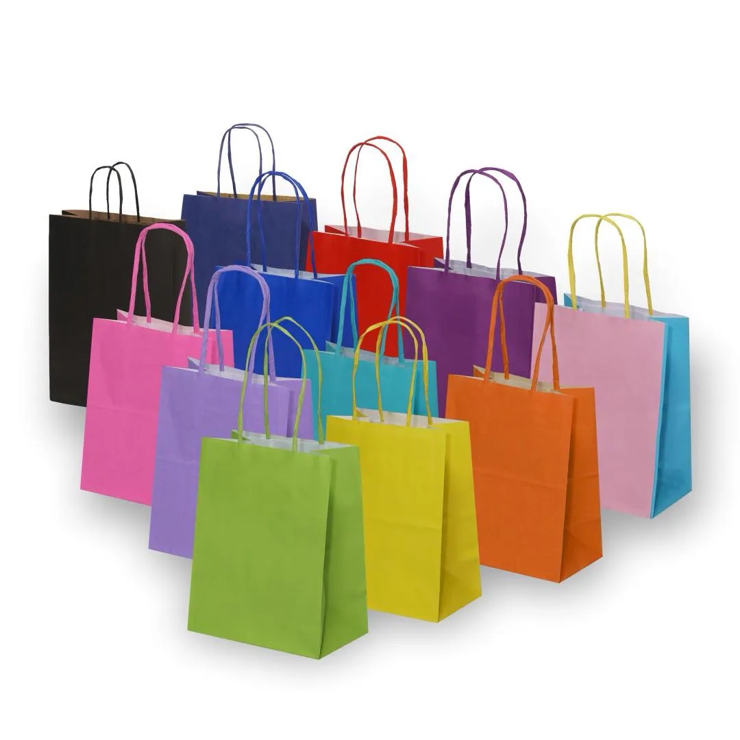 Sacolas de papel coloridas P 15X7,5X21CM