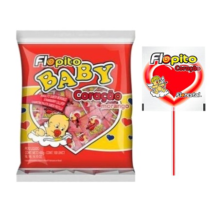 Pirulito Flopito Baby Coração Morango