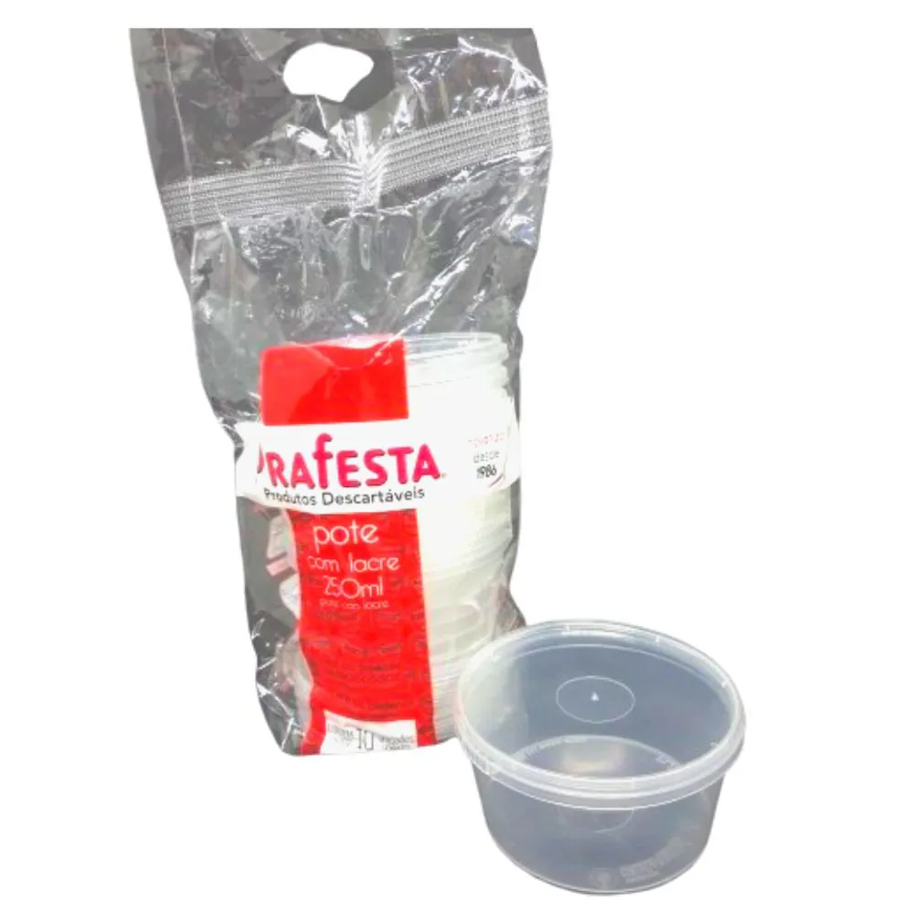 Pote plástico descartável 250ml com lacre