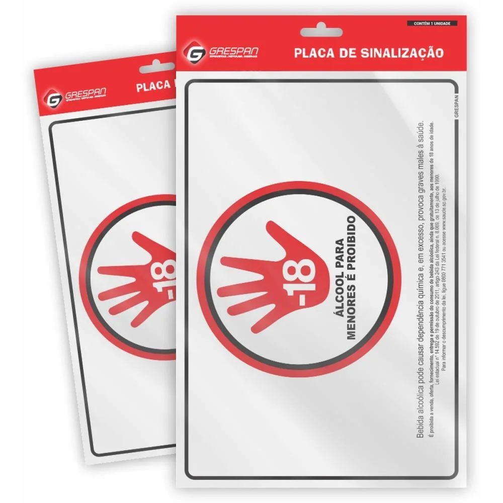 Placa de sinalização - Álcool para menores é proibido