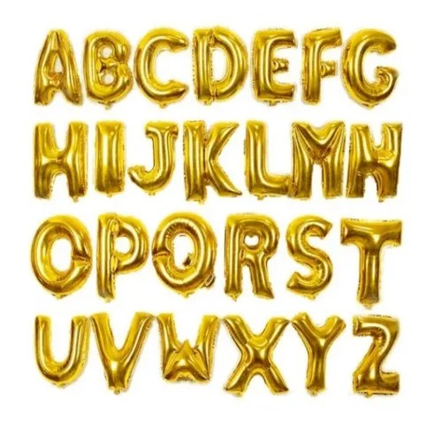 Balão de letras douradas