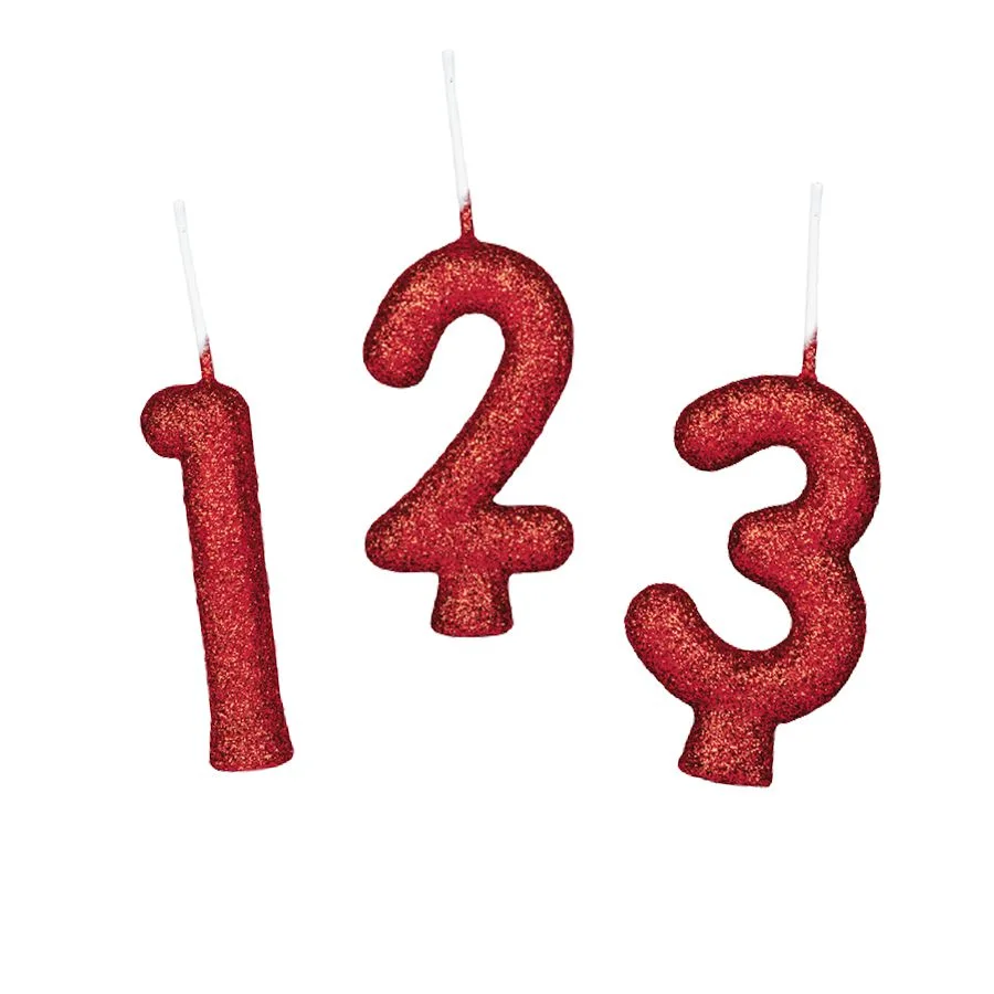 Velas de números com glitter 