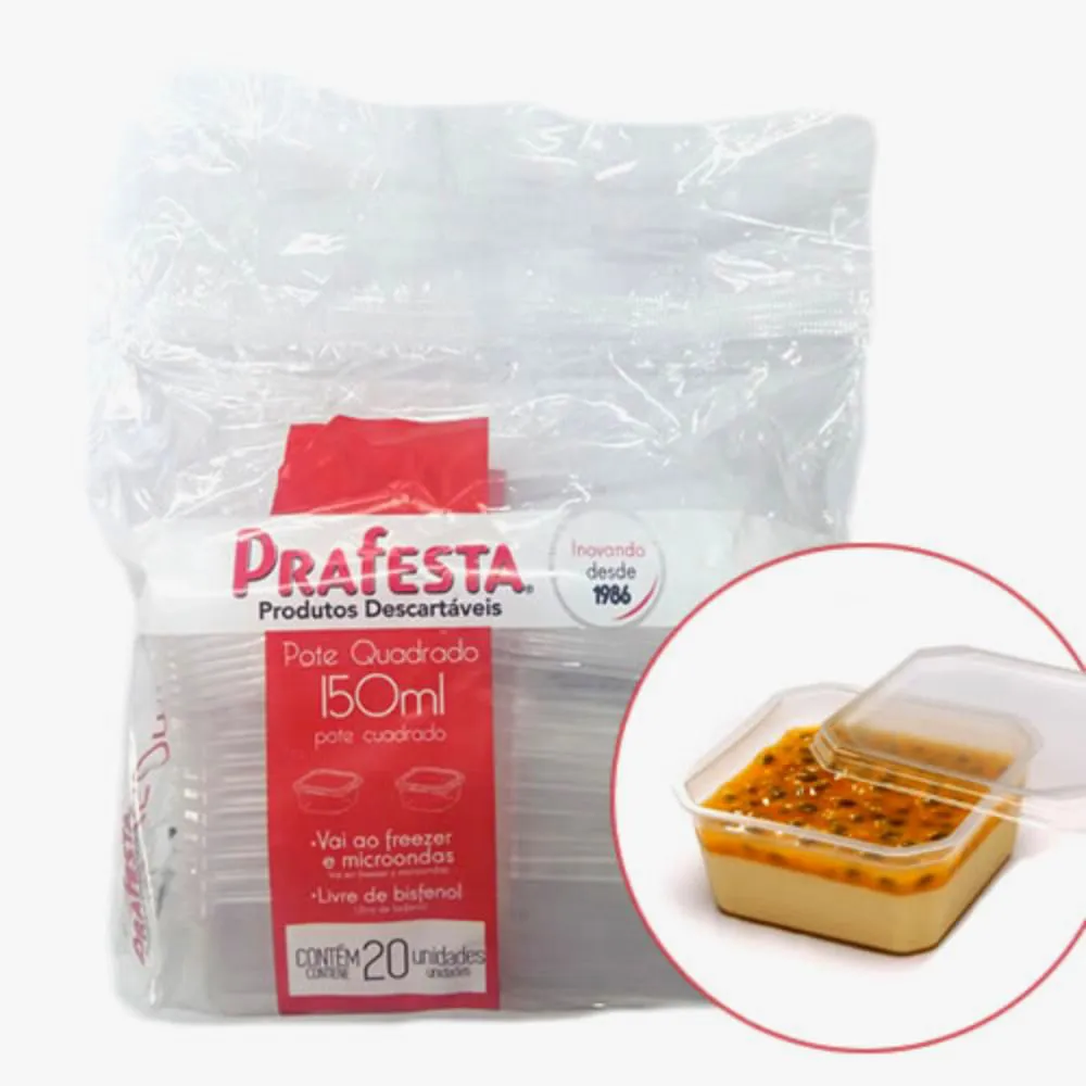 Pote Quadrado Descartável Com 20 unidades