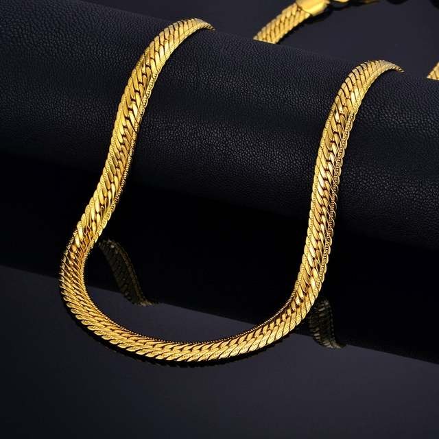 Gold Plated Herringbone Chain Necklace