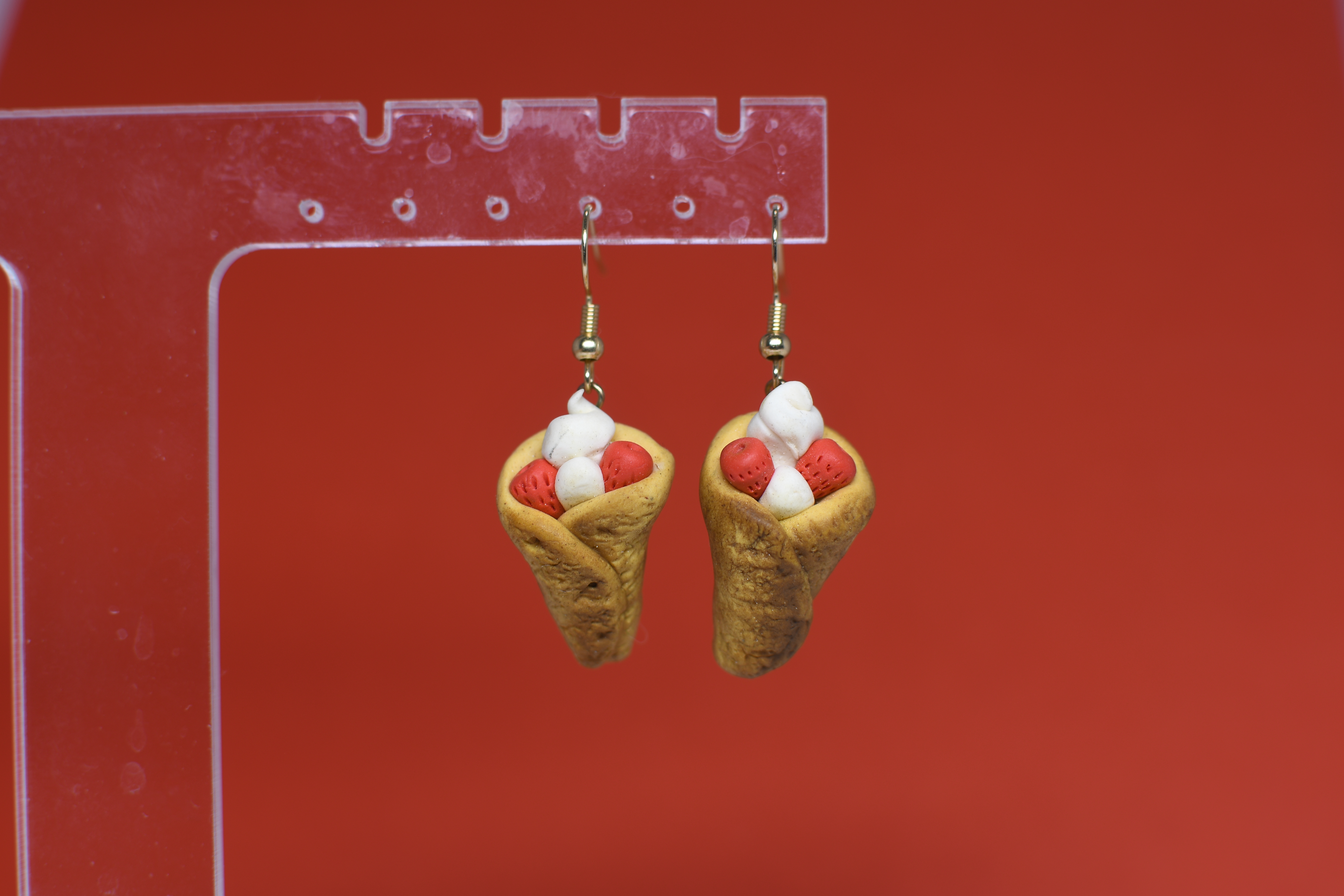 Strawberries, and cream wrapped crêpe earrings