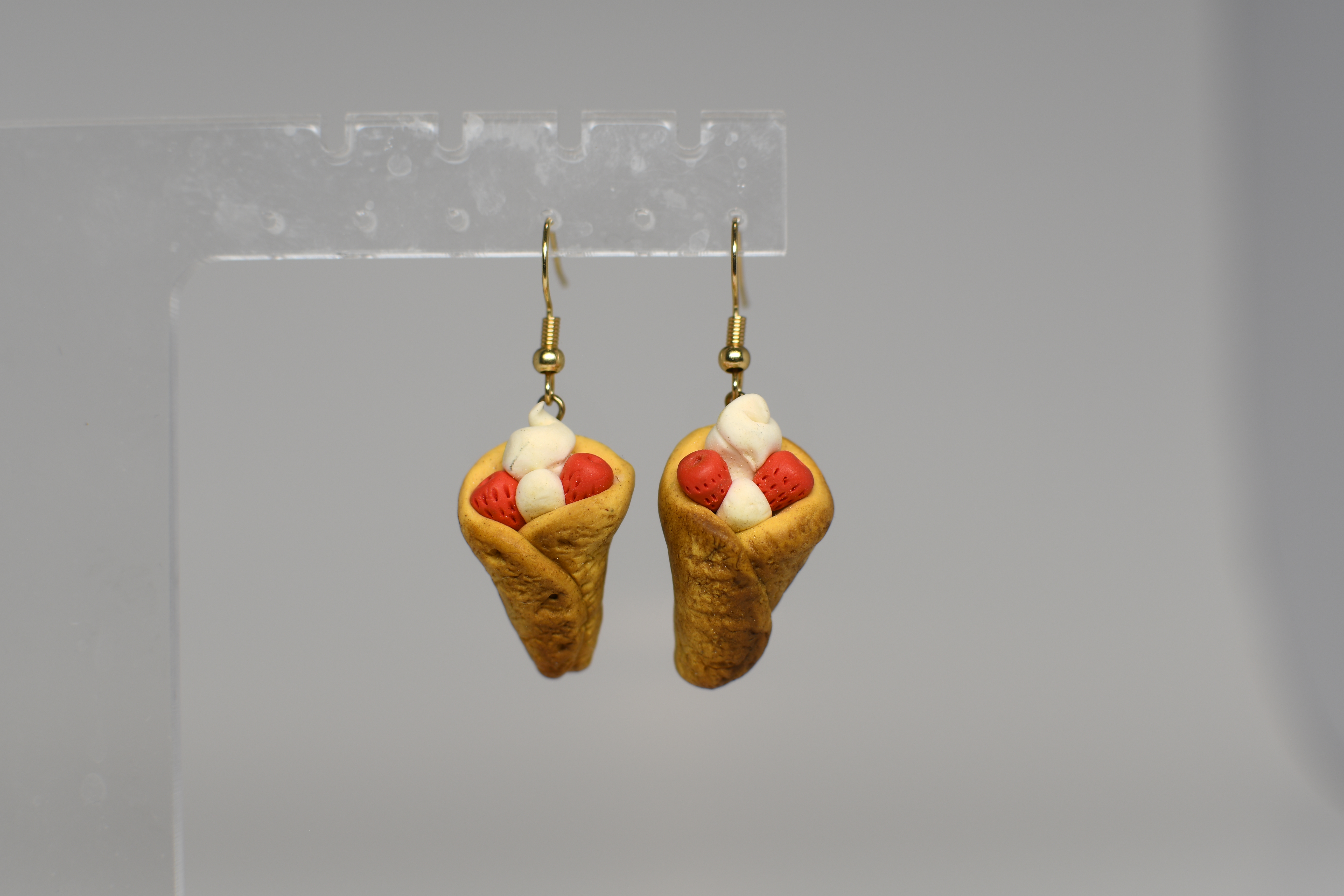 Strawberries, and cream wrapped crêpe earrings