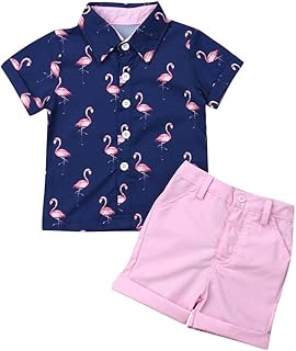 Kids Flamingo Print Shirt and Shorts Set
