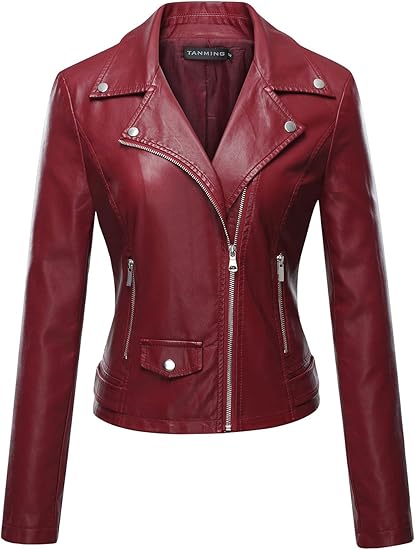 Women's Burgundy Faux Leather Jacket