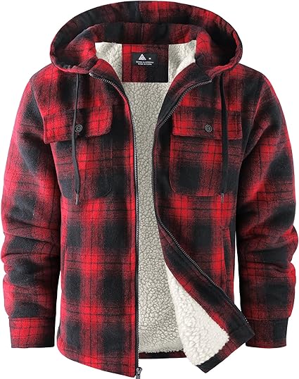 Men's Plaid Sherpa-Lined Hooded Jacket