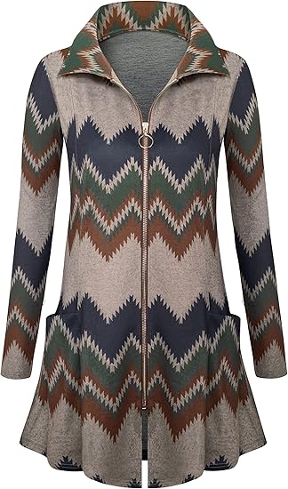 Women's Zigzag Pattern Zipper Cardigan