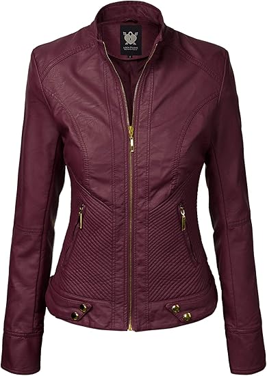 Women's Burgundy Faux Leather Jacket