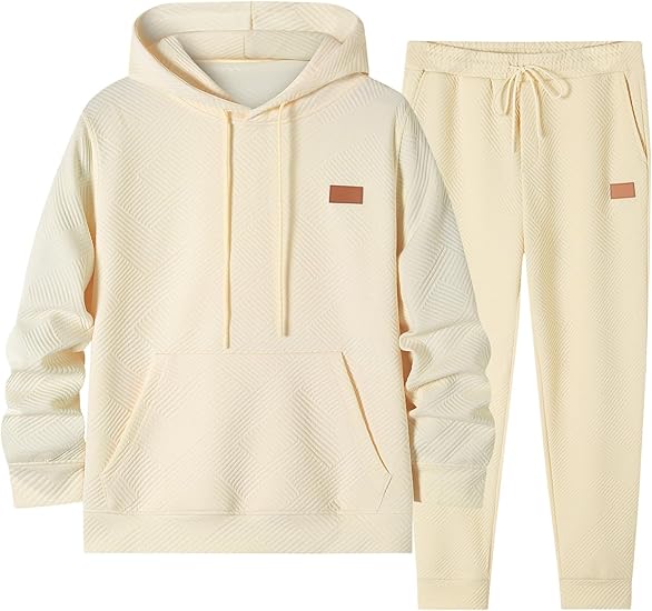Beige Textured Hoodie and Sweatpants Set