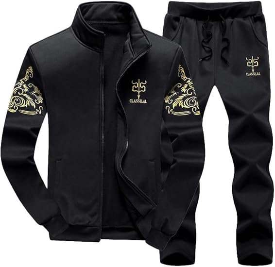 Men's Black Tracksuit with Gold Dragon Embroidery
