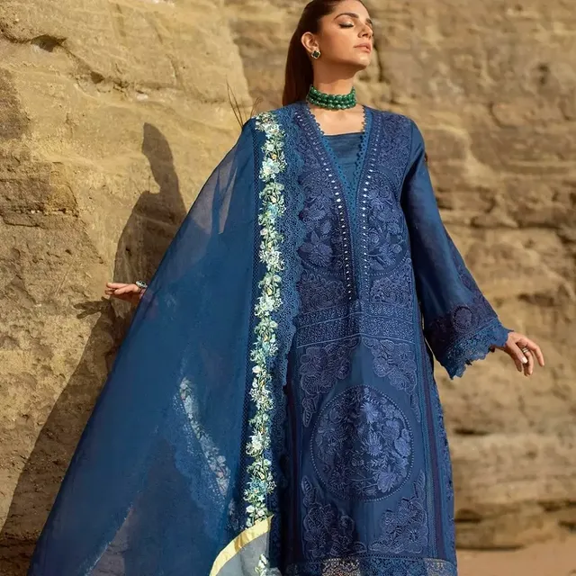 Elegant Blue Embroidered Lawn Suit