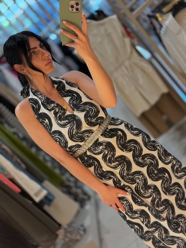 Elegant Black and White Halter Dress