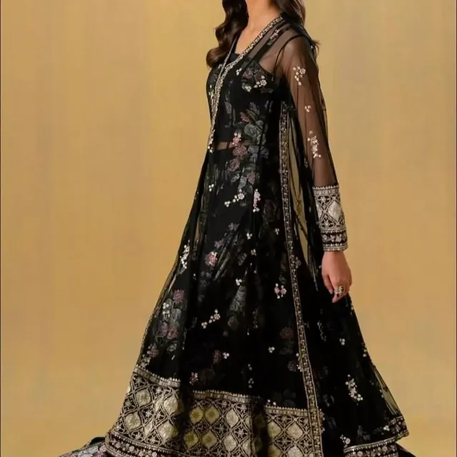 Elegant Black Embroidered Anarkali Dress