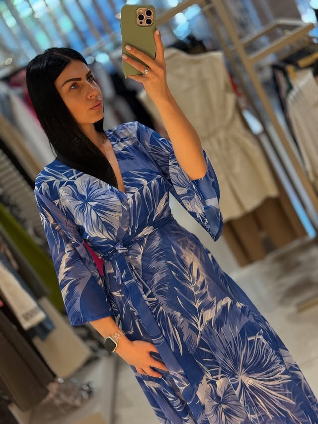 Blue Floral Wrap Dress