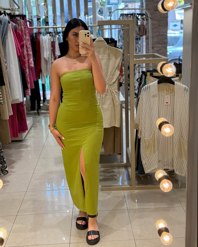 Lime Green Strapless Midi Dress