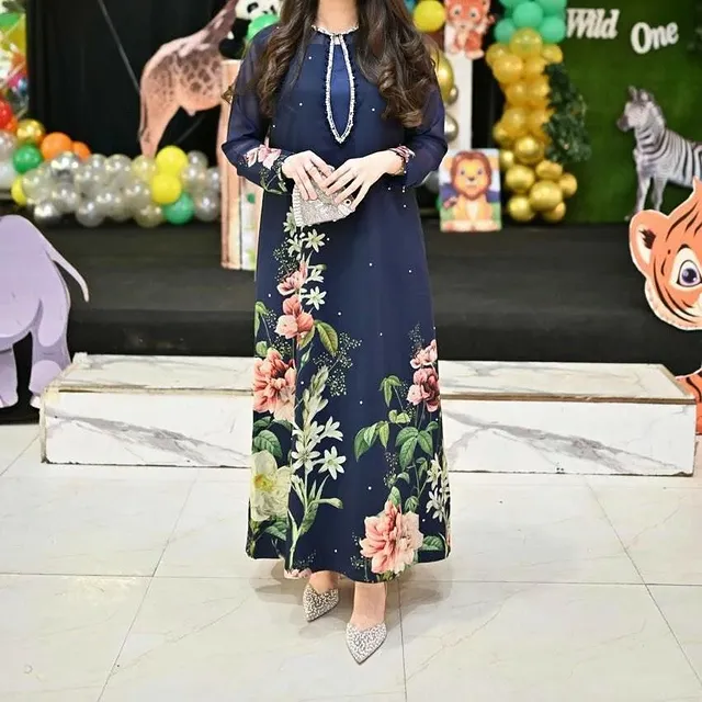 Navy Blue Floral Maxi Dress