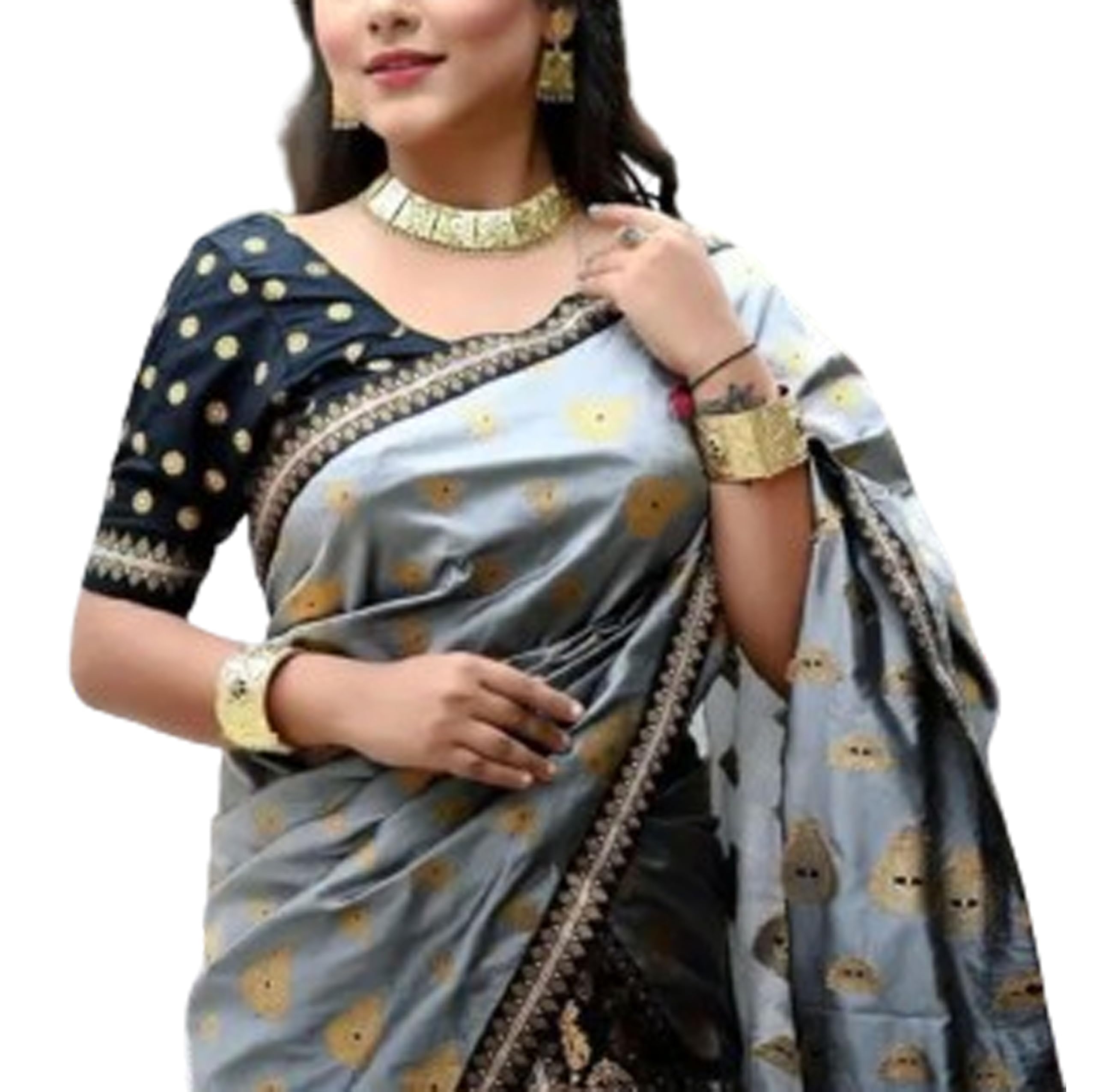 Bridal Assamese Mekhela Sador  Pure Fabric Soft Silk Traditional Design-Ash Grey