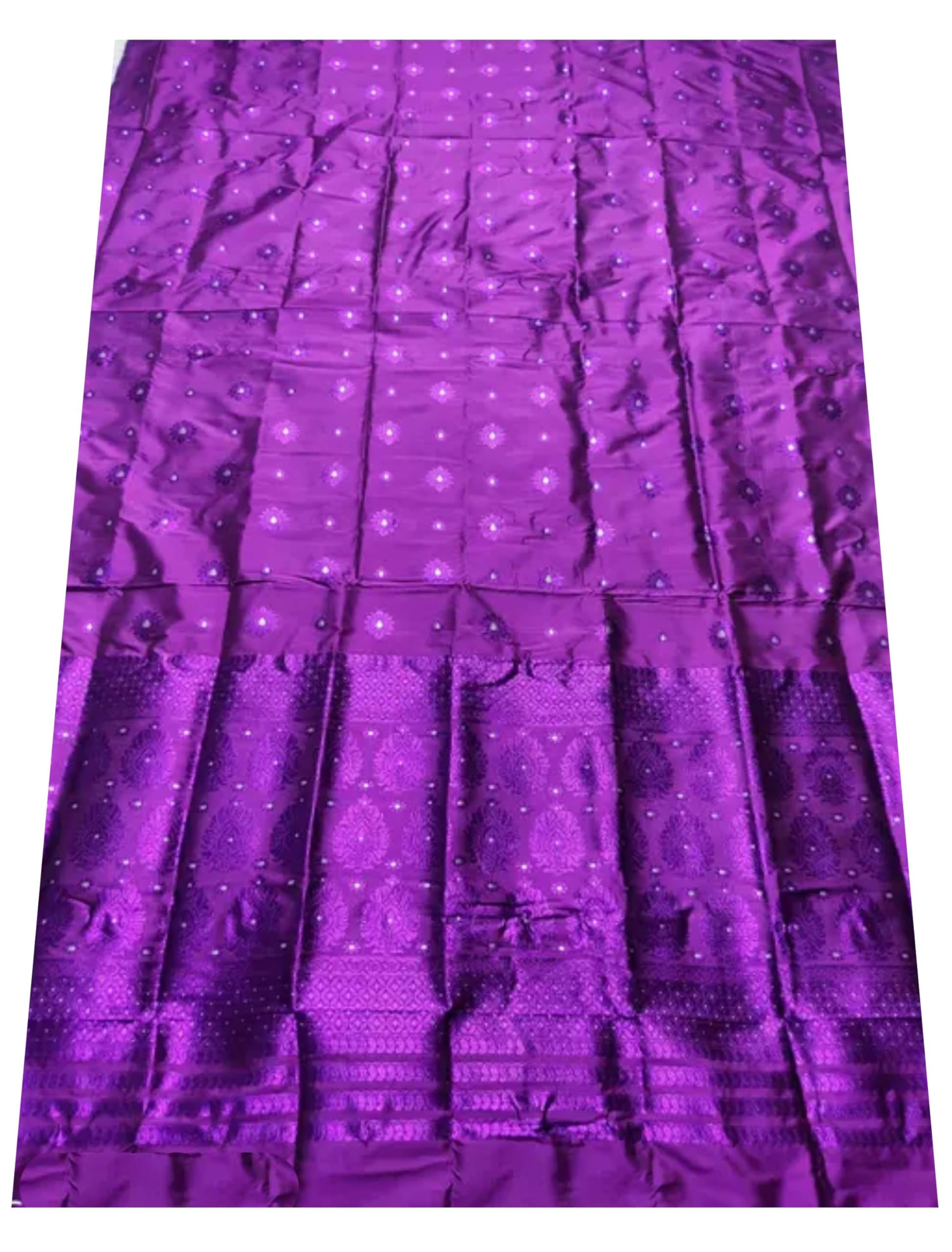 Women`s Assamese Mekhela Sador Traditional Design- Deep Purple