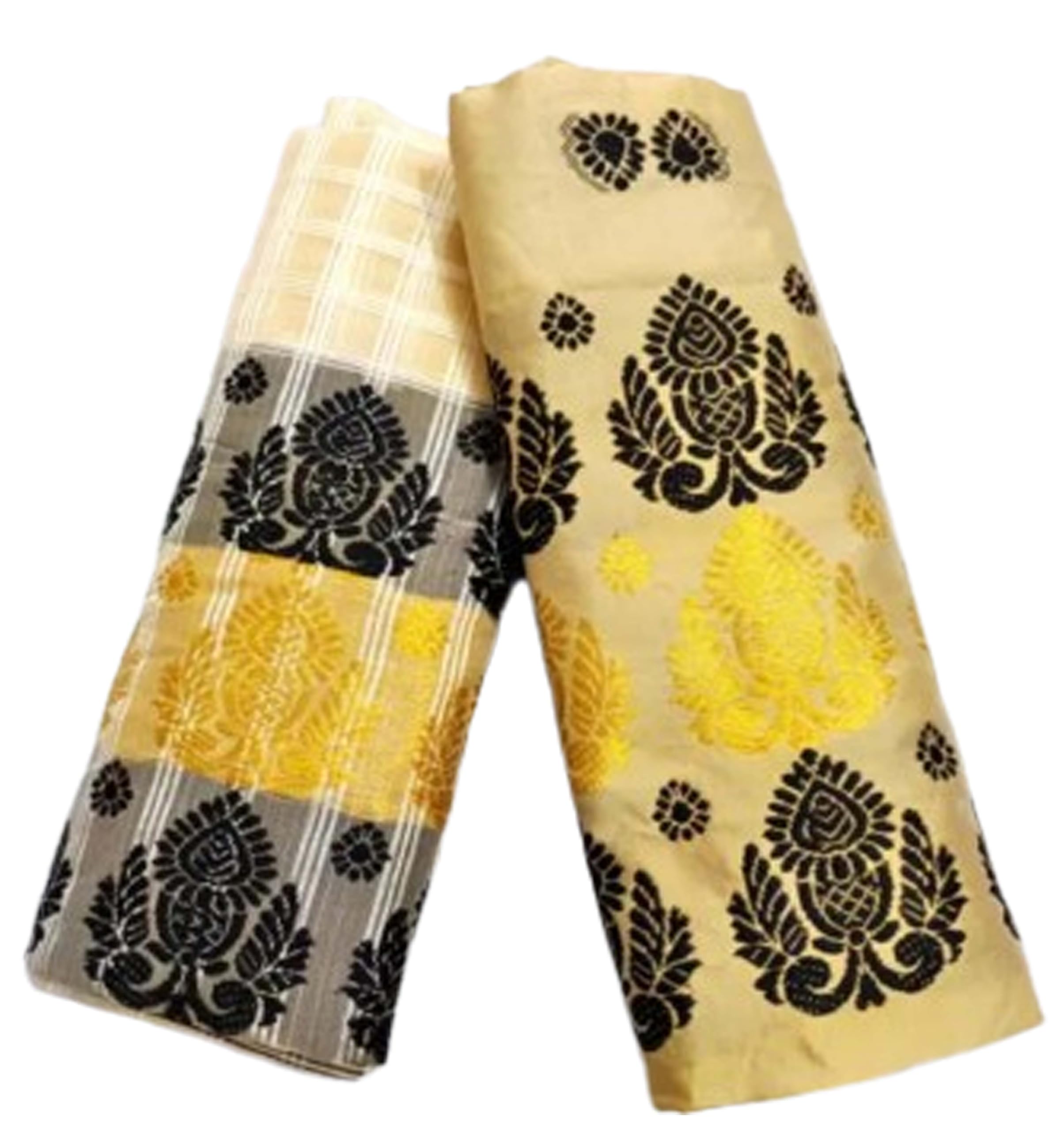 Women`s Assamese Mekhela Sador Chador Pat Traditional Design- Cream Black