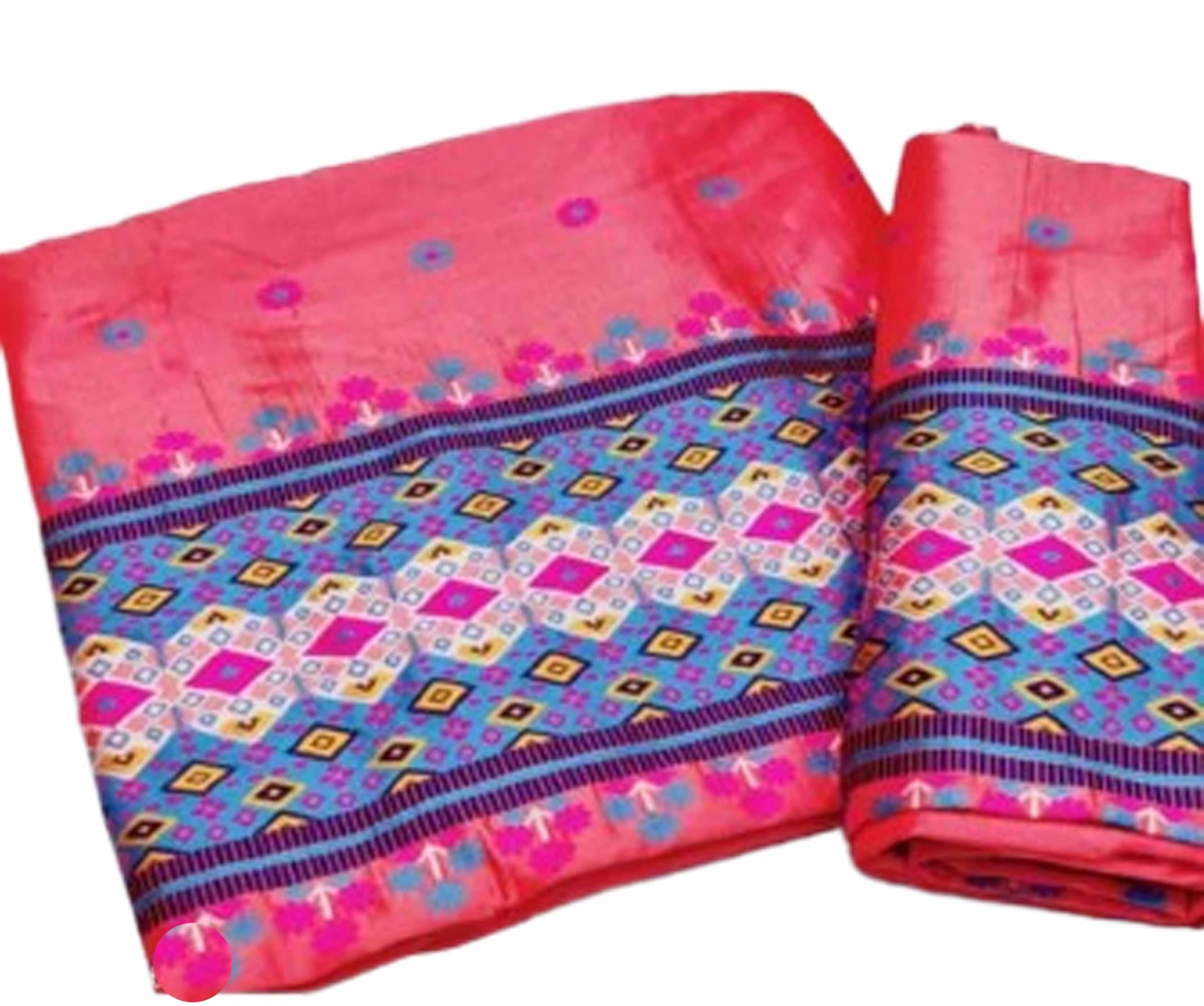Women`s Assamese Mekhela Sador Paat Santal Panchi Lungi Parhar Fabric of Soft Silk Traditional Design-Pink Hexa