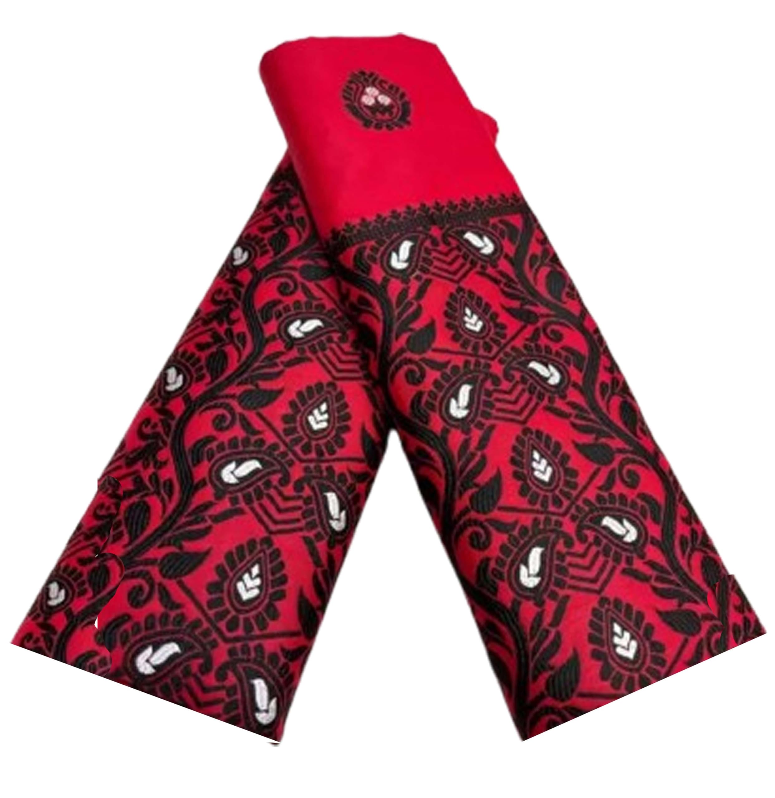 Women`s Assamese Mekhela Sador Chador Pat Traditional Design- Red