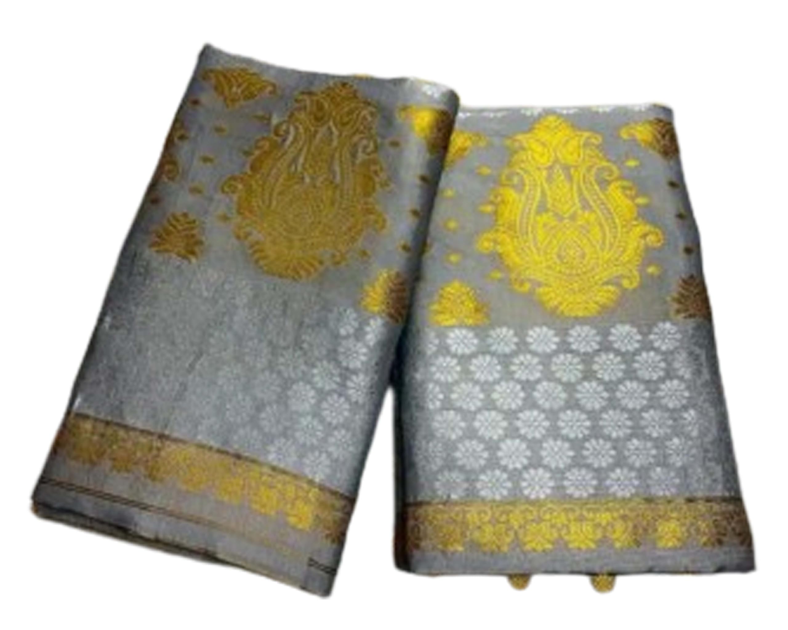 Women`s Assamese Mekhela Sador Traditional Design- Grey Gold