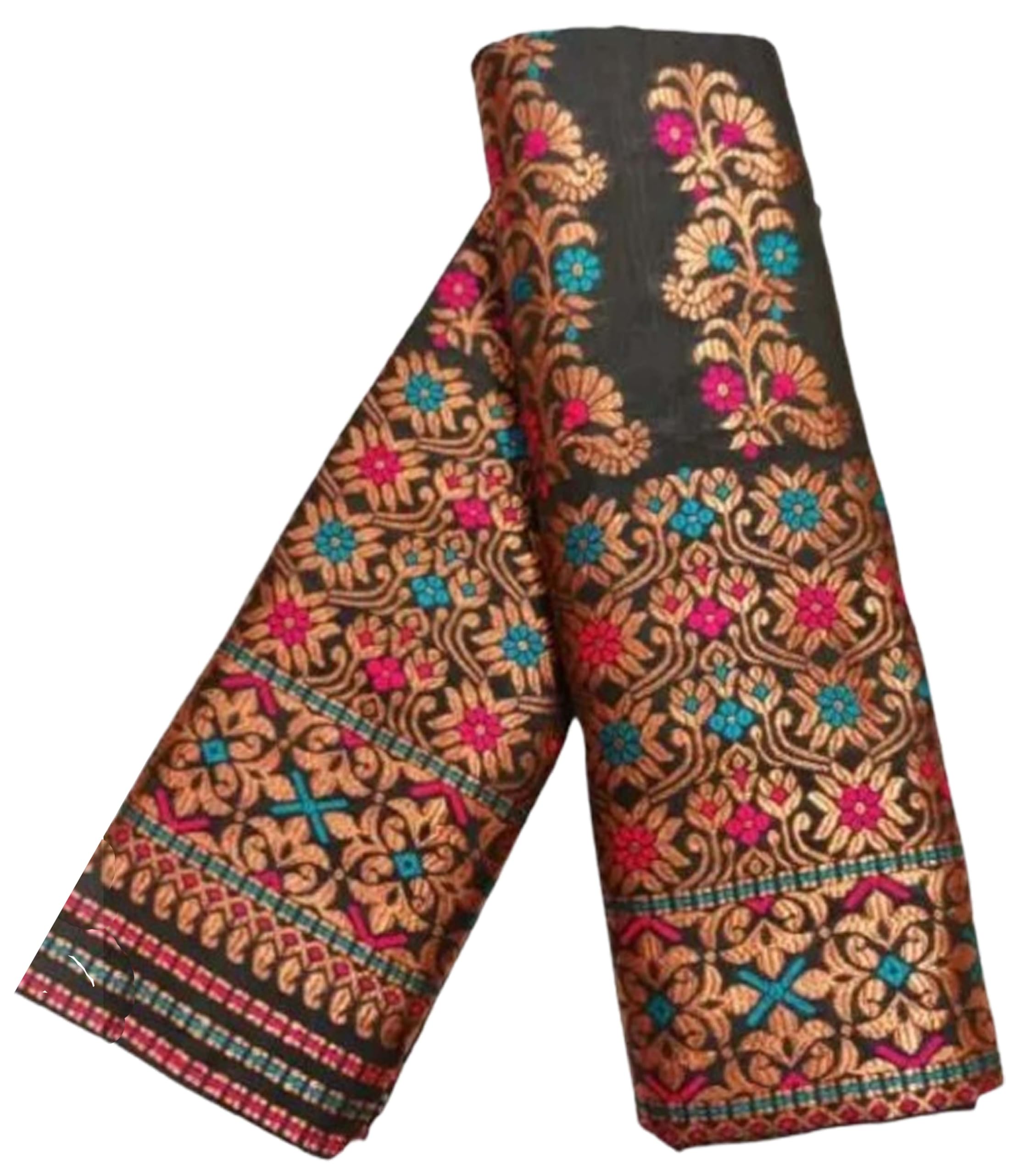 Women`s Assamese Mekhela Sador Traditional Design- Black Gold