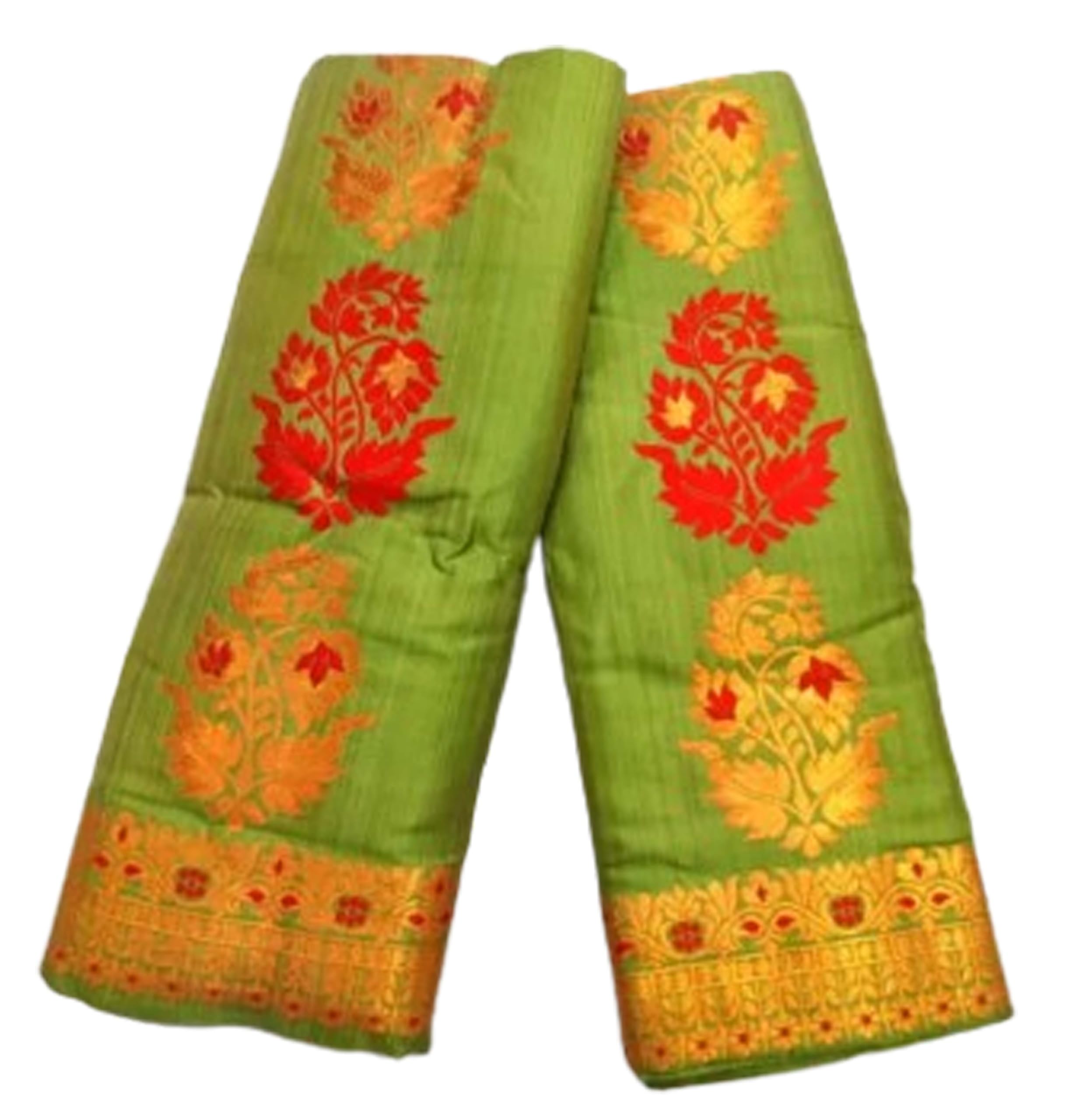 Women`s Assamese Mekhela Sador Traditional Design- Parrot Green Red