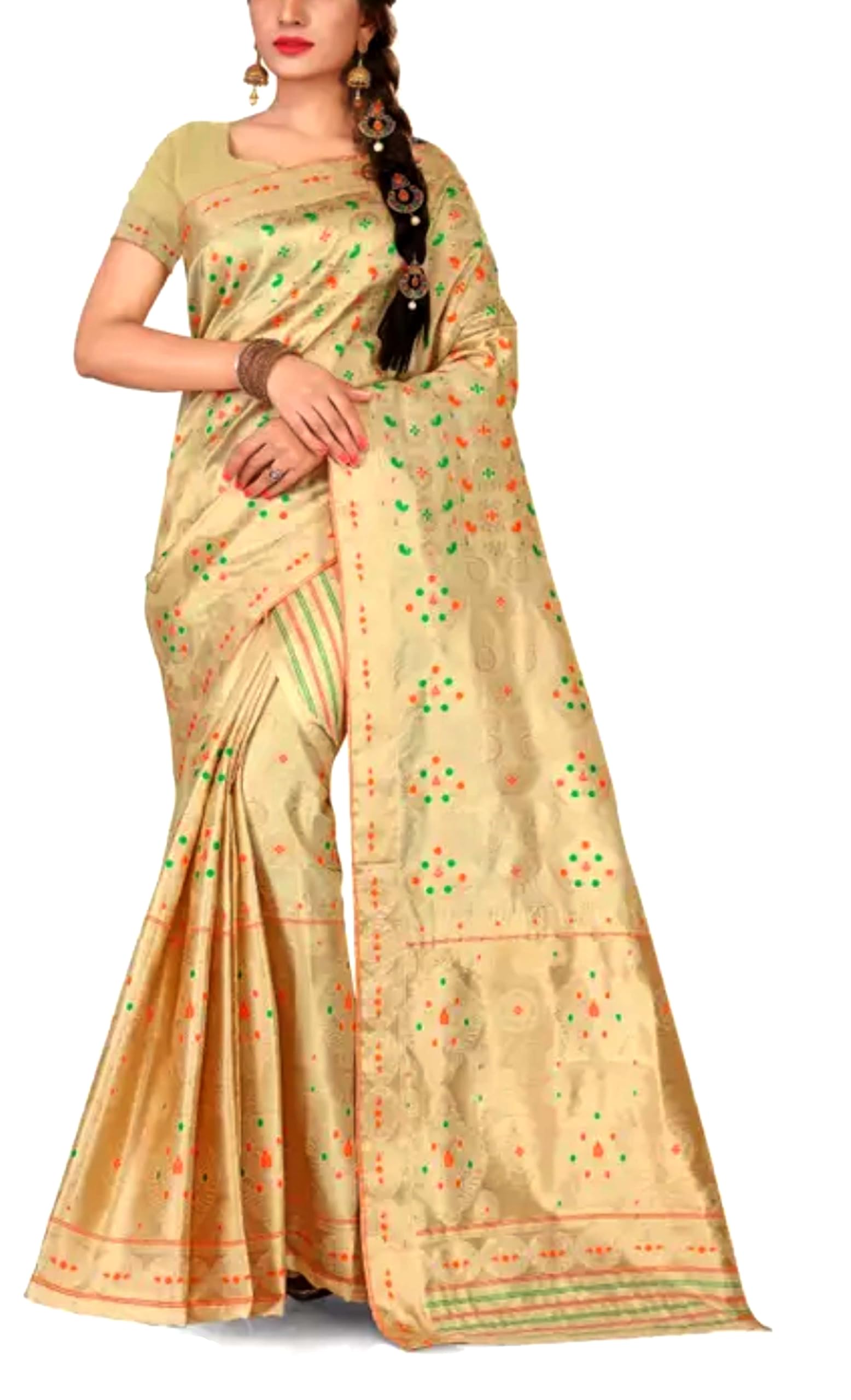 Women`s Assamese Mekhela Sador Traditional Design- Gold