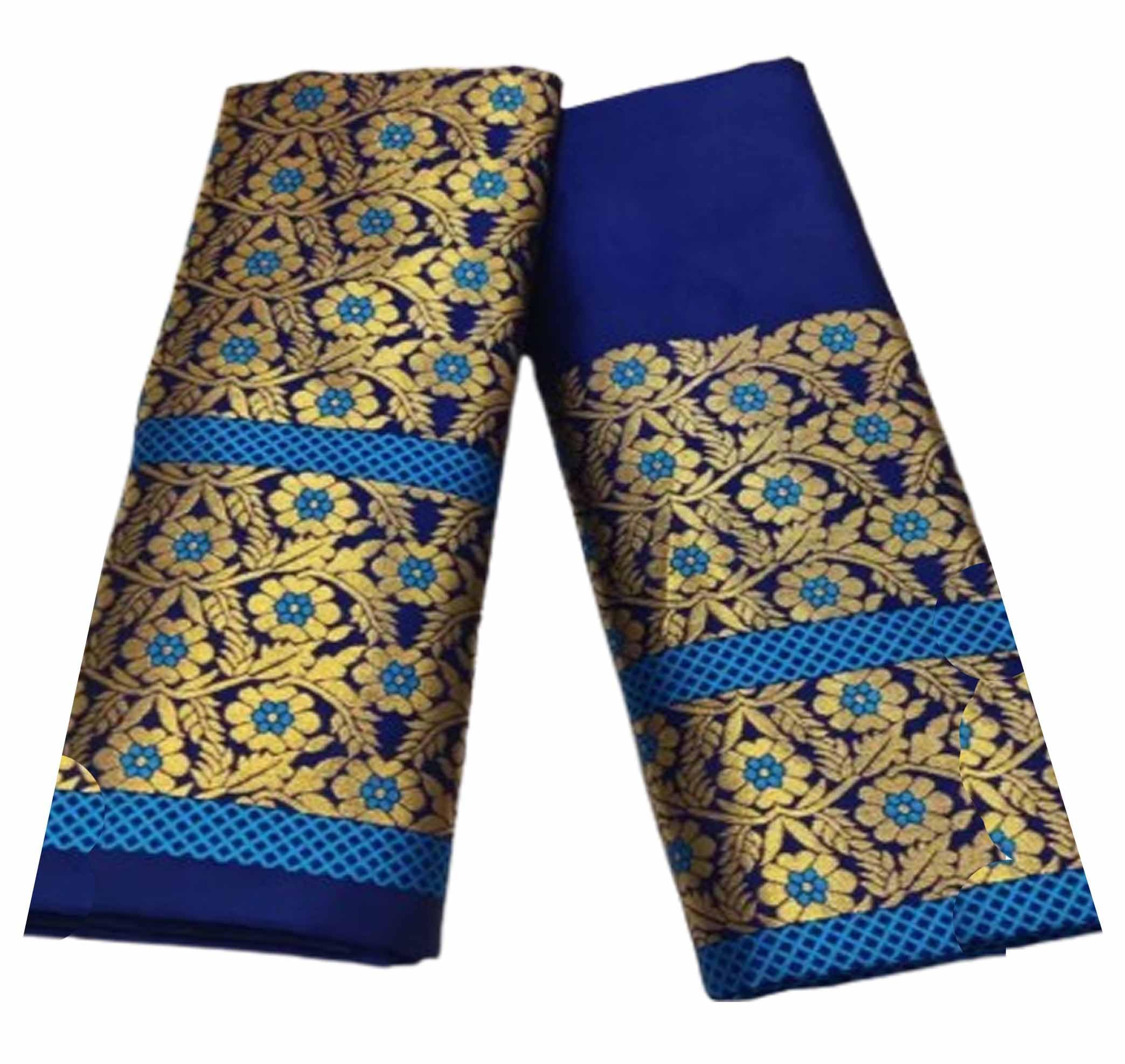 Women`s Assamese Mekhela Sador Paat Fabric of Soft Silk Traditional Design-Navy Blue Gold