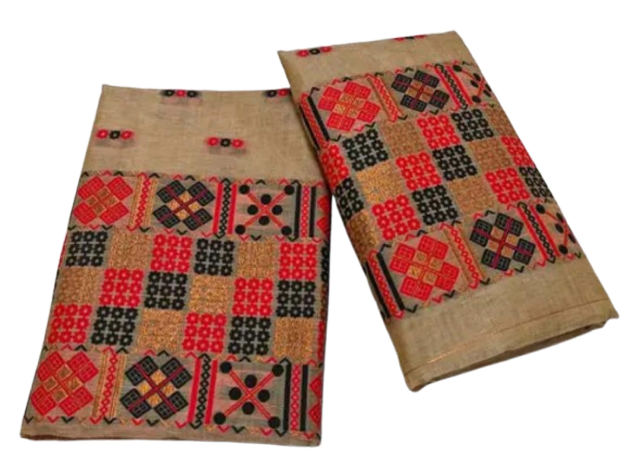 Women`s Assamese Mekhela Cotton Sador Traditional Design- Cream Square