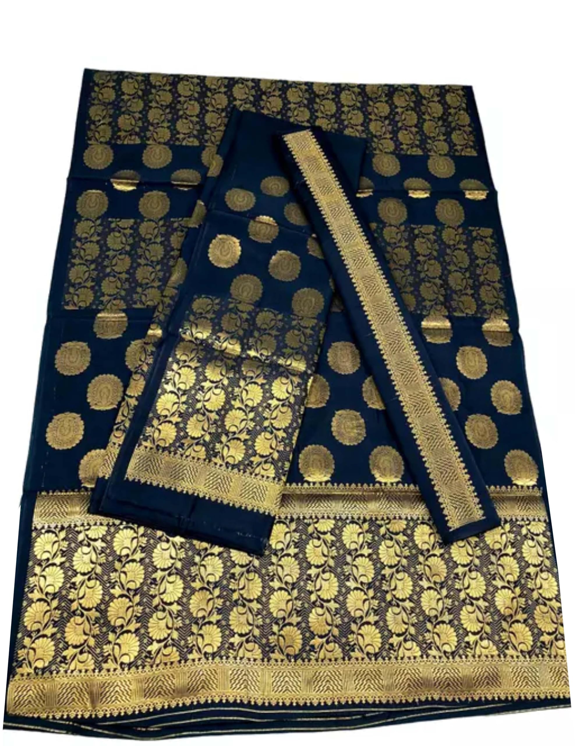 Women`s Assamese Mekhela Sador Traditional Design- Black Gold