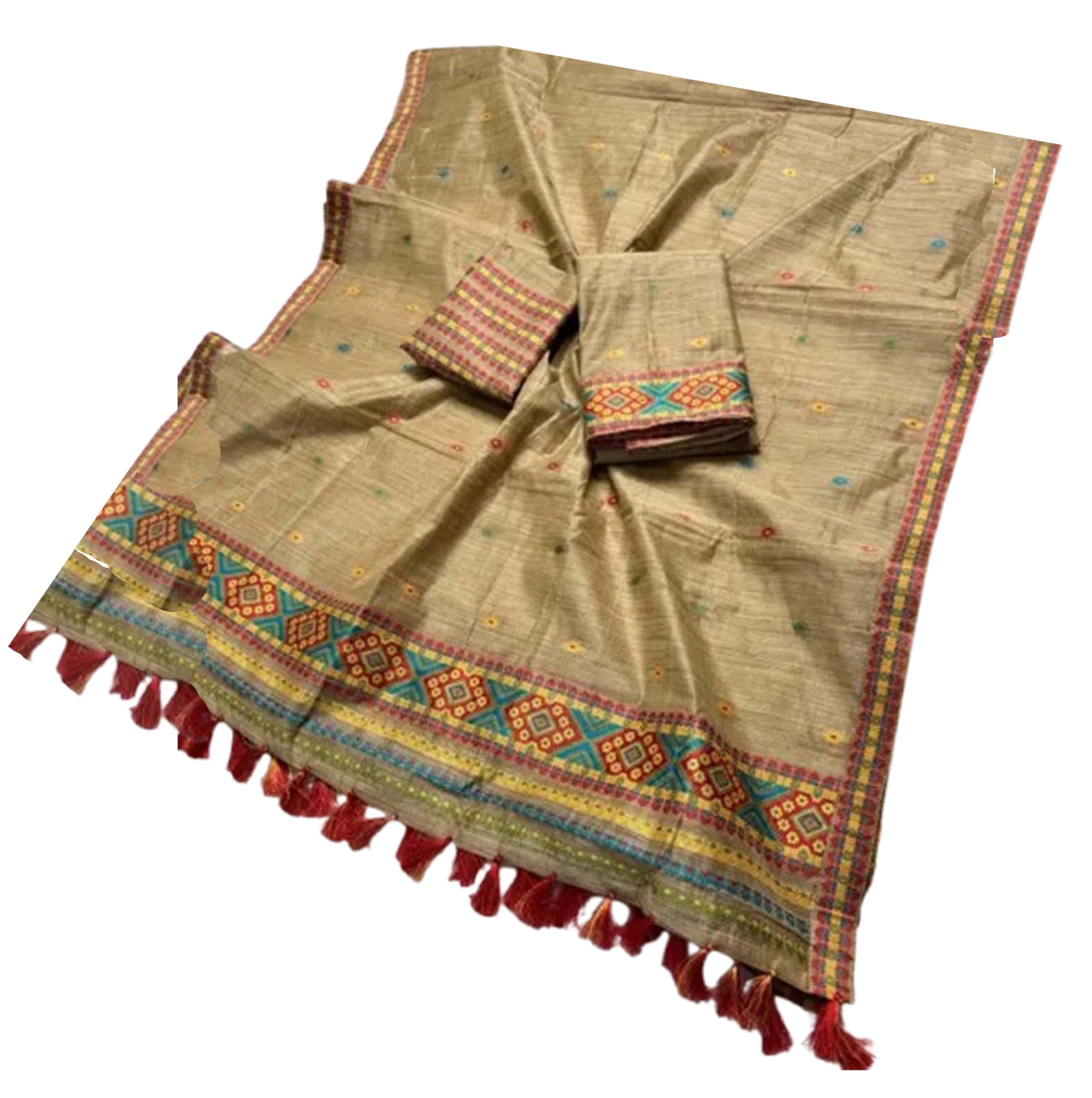 Women`s Assamese Mekhela Sador Fabric of Soft Silk - Jute Muga R