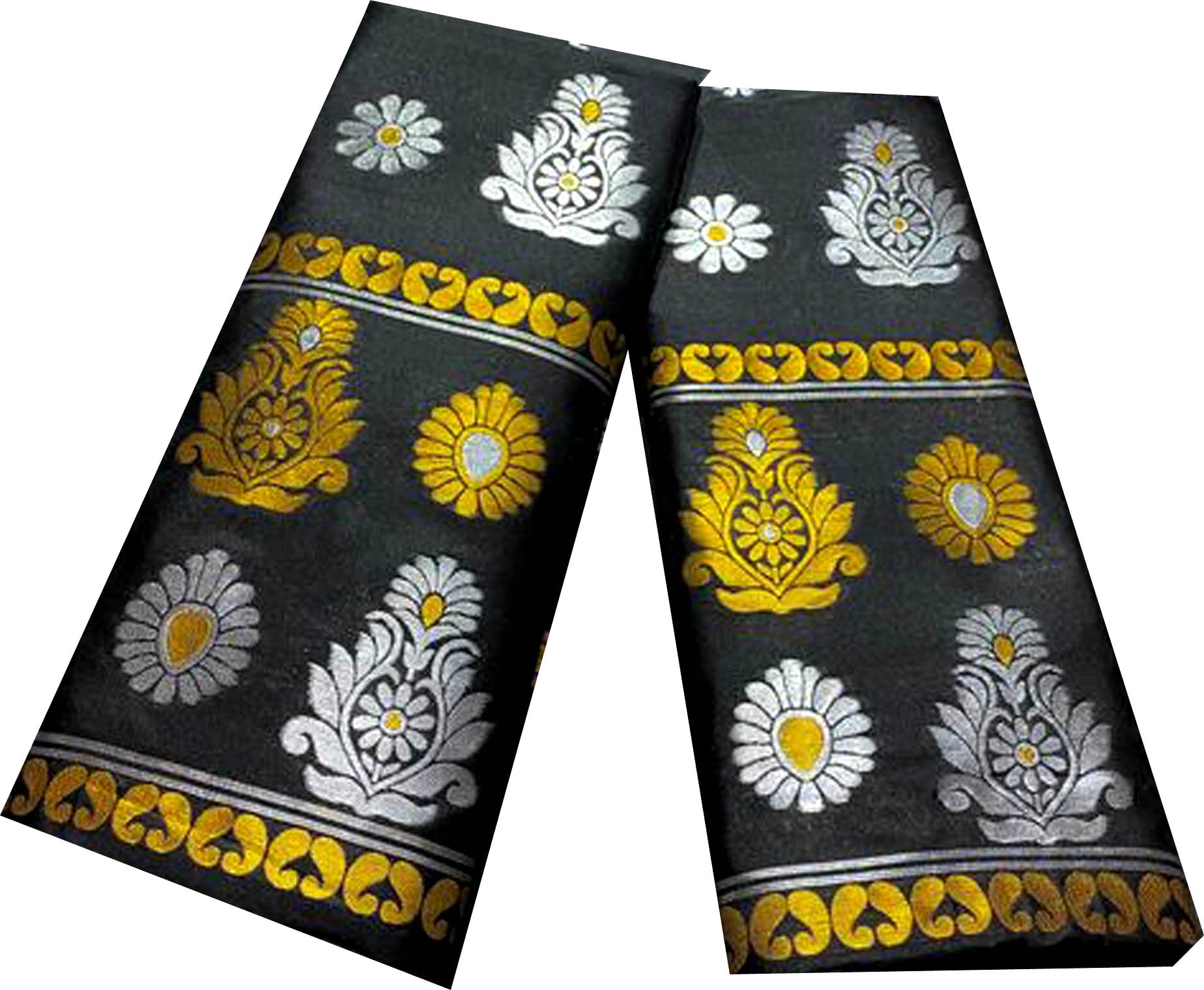 Women`s Assamese Mekhela Sador Fabric of Banarasi Silk Traditional Design- Black Gold