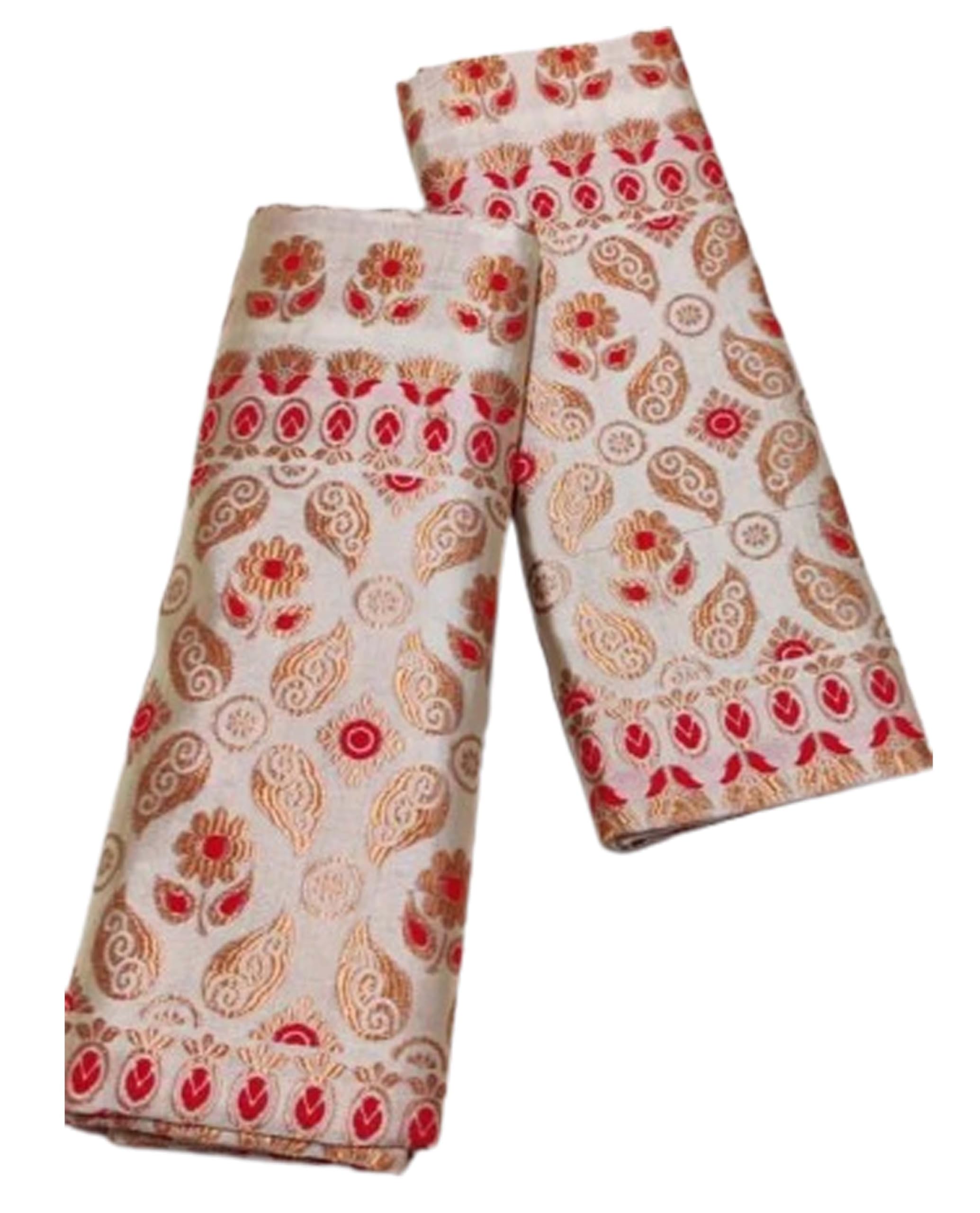 Women`s Assamese Mekhela Cotton Sador Traditional Design- Off White Red