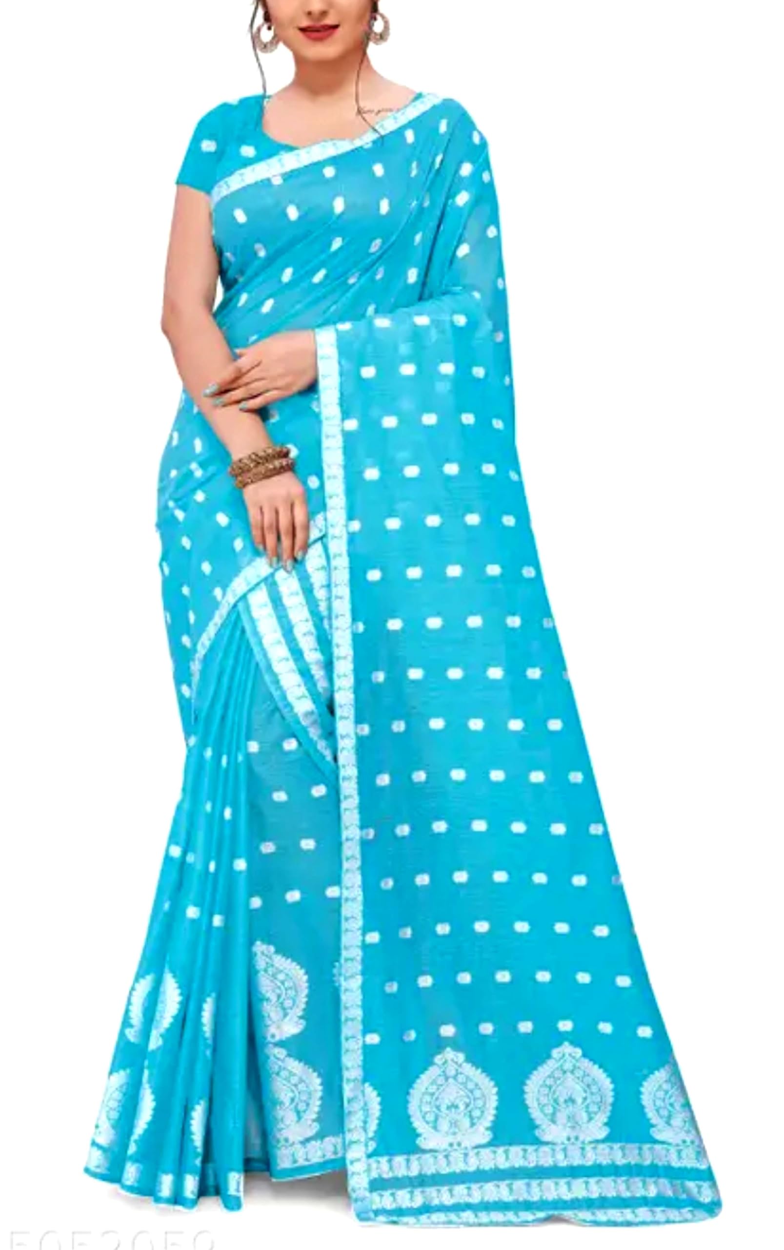 Women`s Assamese Mekhela Sador Chador Pat Traditional Design- Sea Green