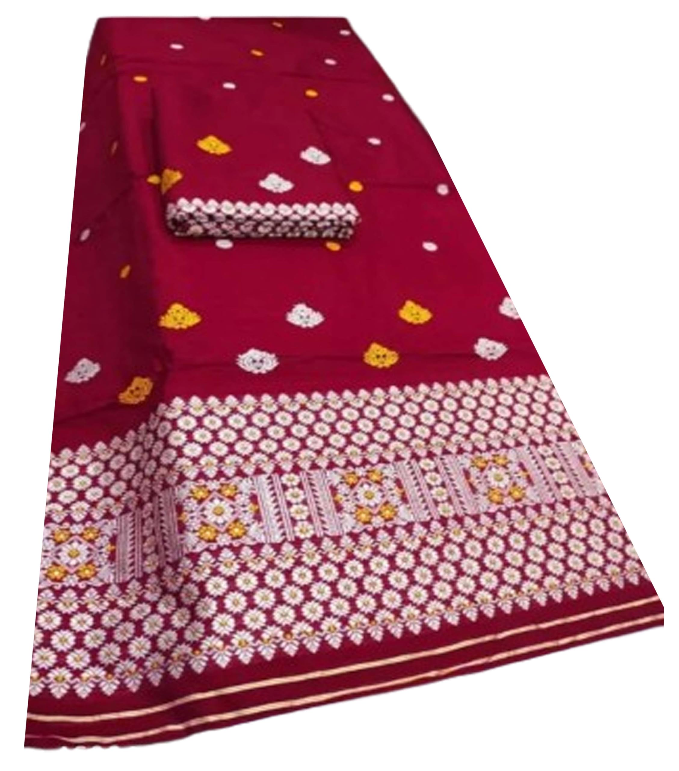 Women`s Bridal Wedding Assamese Mekhela Sador Traditional Design-Red Buti