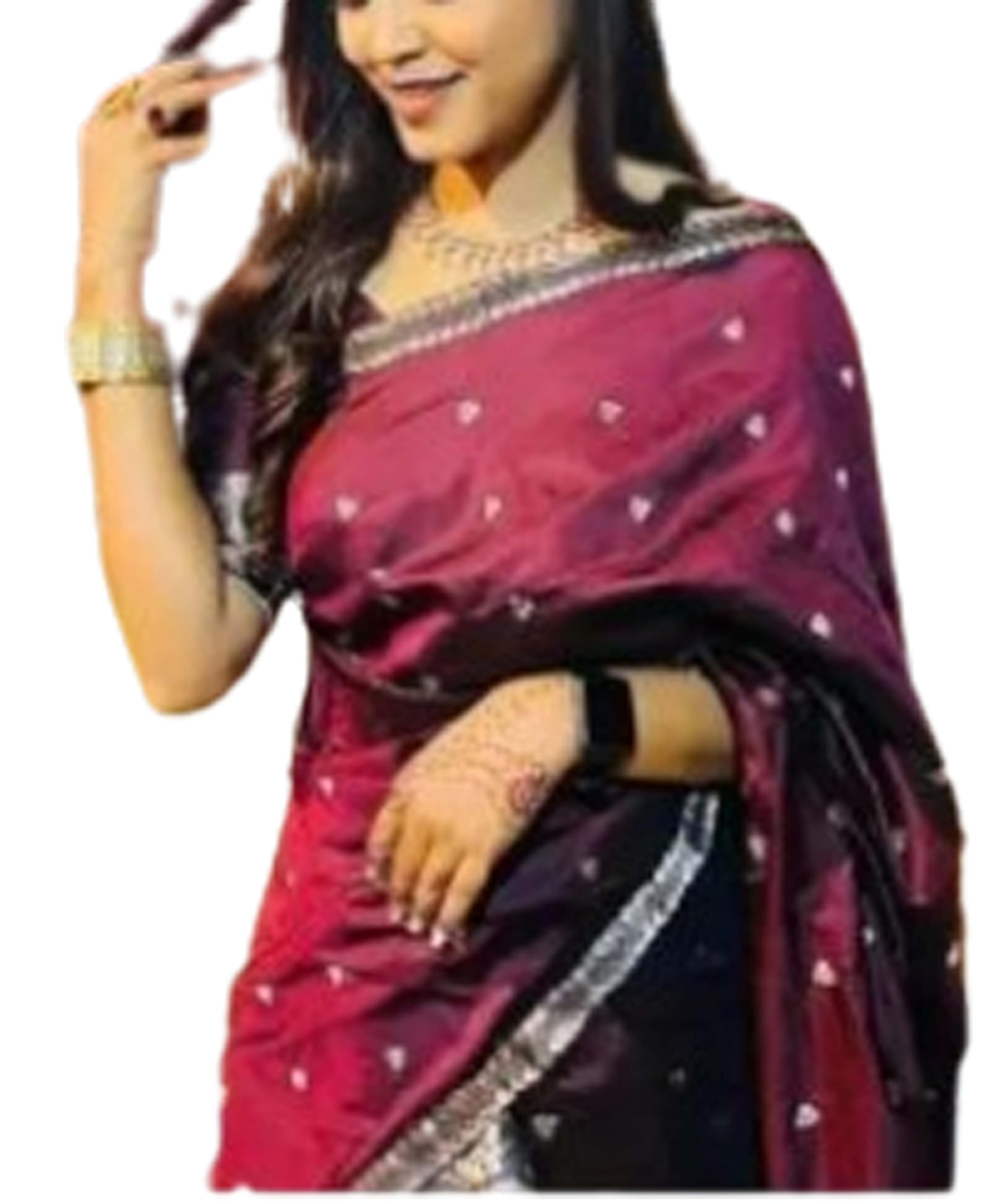 Women`s Assamese Mekhela Cotton Sador Jura Santal Panchi Parhar Pure Fabric Soft Traditional Design- Wine buti